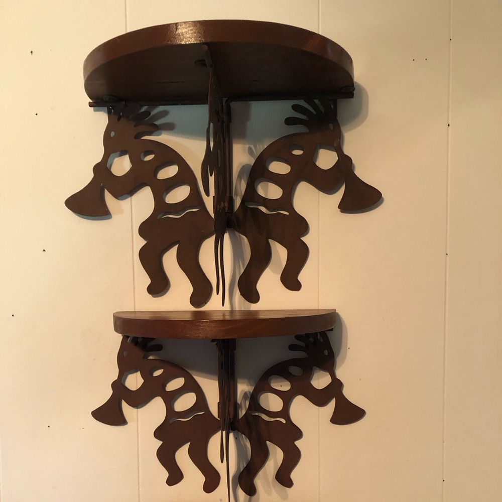 Set of 3 native indigenous Americans Kokopelli, half round wall shelves